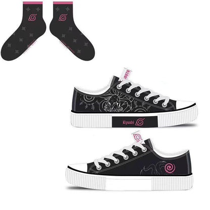 Naruto Boruto Anime Low Top Canvas Sneakers, Konoha Leaf Symbol Printed Casual Shoes, Breathable Lace-up Canvas Footwear, Anime Cosplay Daily Walking Shoes, Anime Fan Gift for Men Women Teens