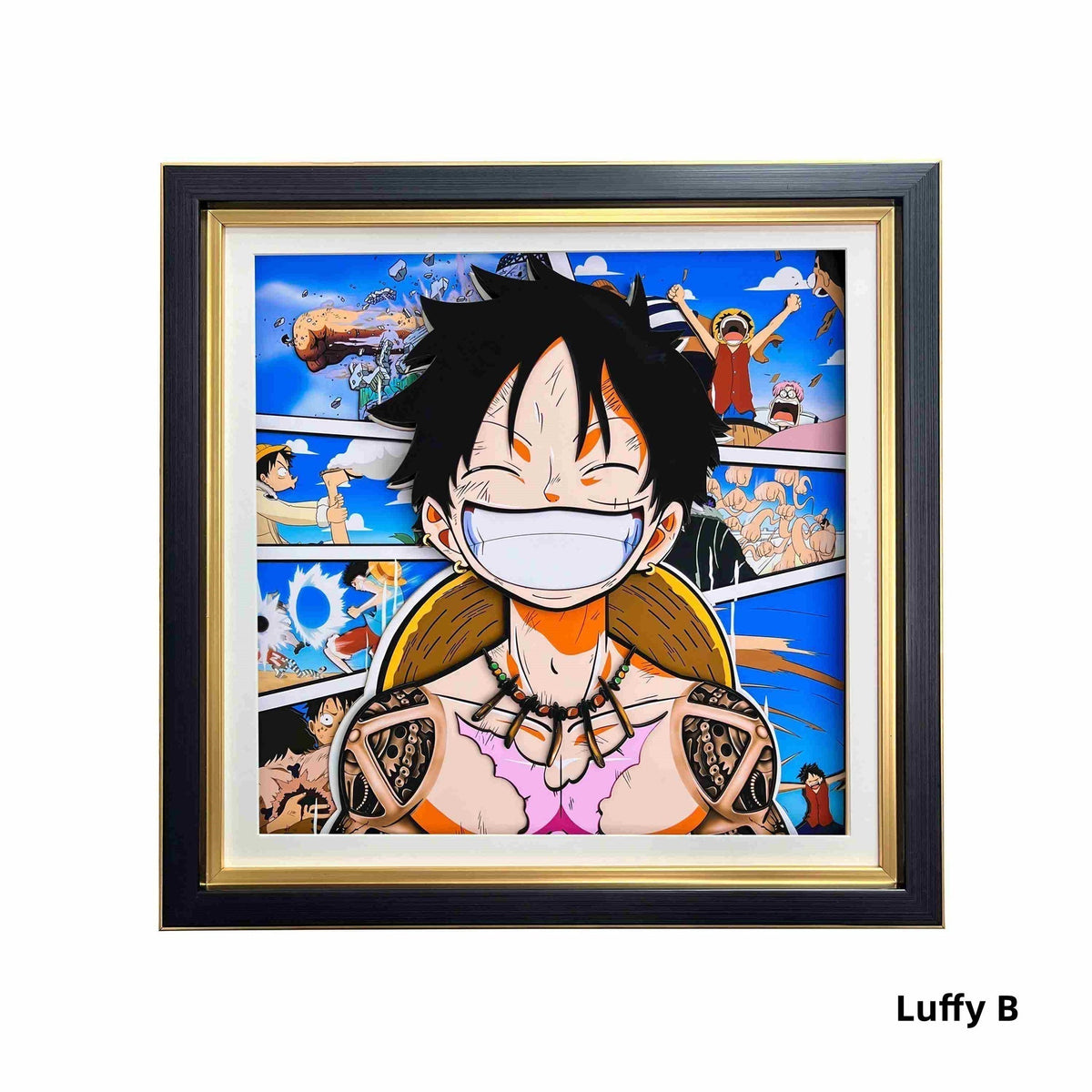 One Piece Monkey D. Luffy Nika Form 3D Paper Carving Art Frame, Anime Handcrafted Layered Paper Cut Wall Art Decor, Framed Anime Poster Desktop Display Painting, Collectible Wall Decoration Gift for One Piece Fans