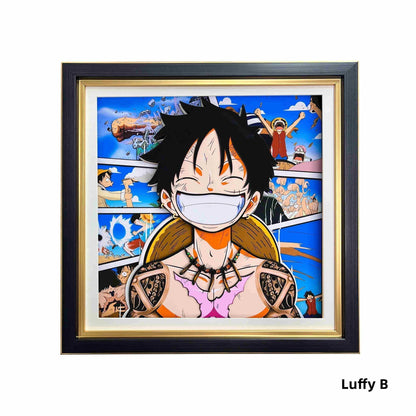 One Piece Monkey D. Luffy Nika Form 3D Paper Carving Art Frame, Anime Handcrafted Layered Paper Cut Wall Art Decor, Framed Anime Poster Desktop Display Painting, Collectible Wall Decoration Gift for One Piece Fans