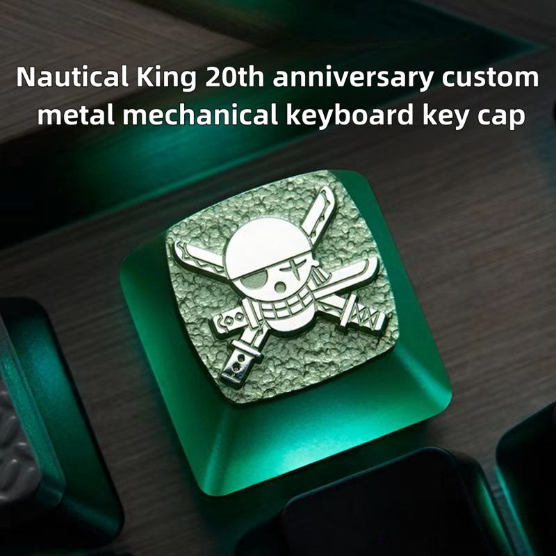 One Piece Custom Metal Keycap, Anime 3D Embossed Mechanical Keyboard Key Cap, Skull & Straw Hat Pattern Artisan Keycap, Replacement Keycap for Cherry MX Switch, Gaming Keyboard Decor Gift for One Piece Fans