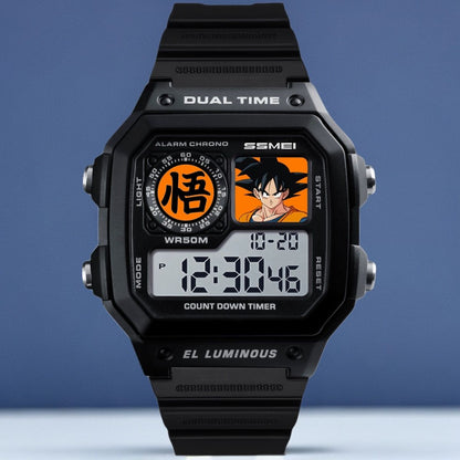 Dragon Ball Goku Digital Watch, Anime Goku "Wu" Symbol Sport Electronic Wrist Watch, 50M Waterproof EL Luminous Dual Time Alarm Chrono Watch, Collectible Gift for Dragon Ball Fans