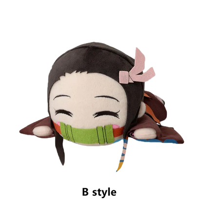 Demon Slayer Kimetsu no Yaiba Lying Plush Doll, Cute Anime Character Stuffed Pillow Plushie, Tanjiro Nezuko Zenitsu Inosuke Giyuu Shinobu Soft Toy, Anime Collectible Plush Gift for Fans