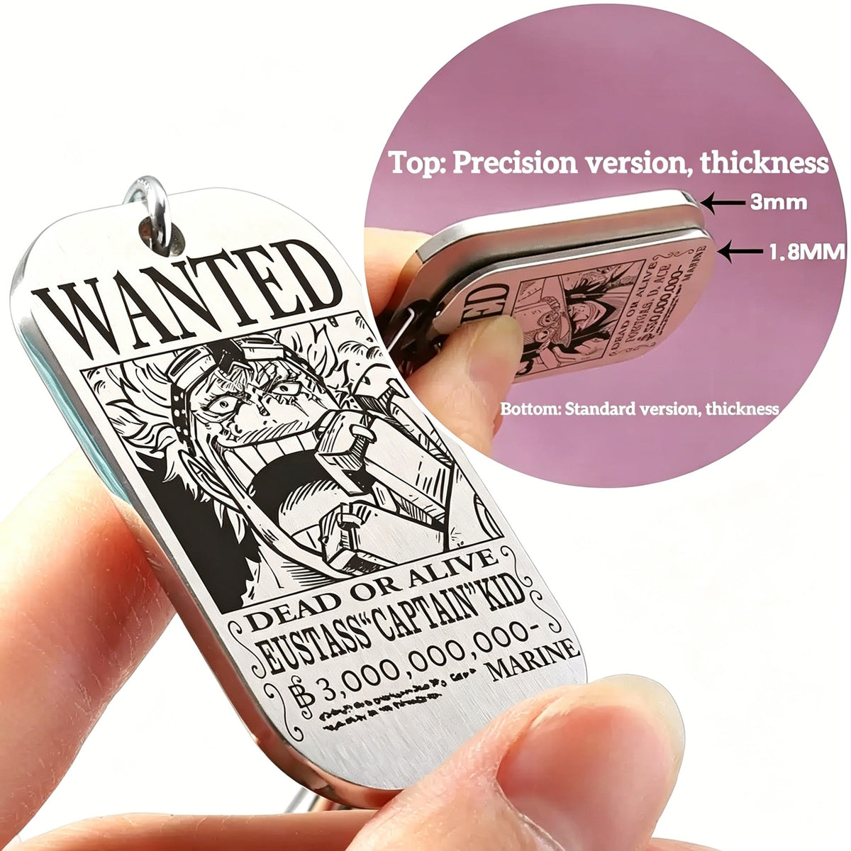 One Piece Wanted Poster Metal Dog Tag Keychain