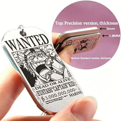 One Piece Wanted Poster Metal Dog Tag Keychain