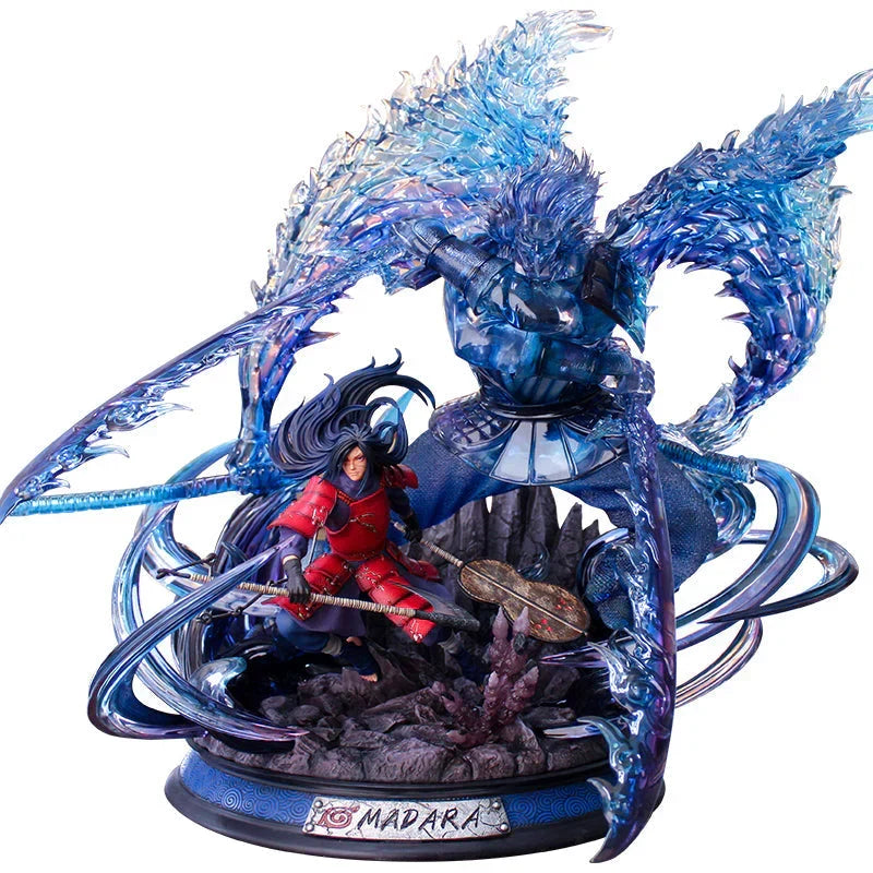 Naruto Uchiha Madara Figure, Susanoo & Kurama Giant GK Statue, Anime Naruto Shippuden Collectible Figurine with LED Light, Double Head Carving, Desktop Ornament Gift for Anime Fans