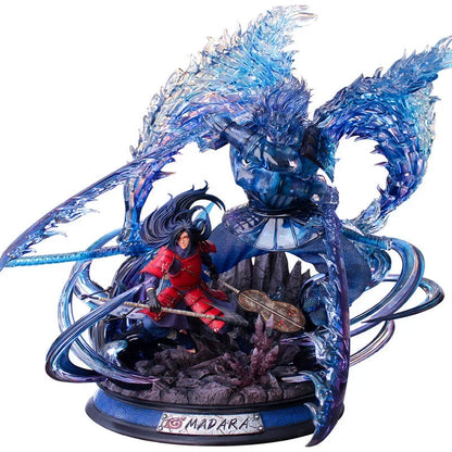 Naruto Uchiha Madara Figure, Susanoo & Kurama Giant GK Statue, Anime Naruto Shippuden Collectible Figurine with LED Light, Double Head Carving, Desktop Ornament Gift for Anime Fans