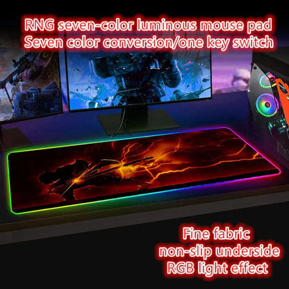 Demon Slayer RGB Gaming Mouse Pad, Large Extended Anime Desk Mat, LED Glowing Non-Slip Rubber Keyboard Pad, Multiple Nezuko Tanjiro Designs, Waterproof Desk Pad for PC Gamers
