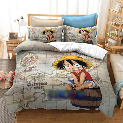 One Piece Shanks Bedding Set, 3D Printed Anime Duvet Cover with Pillowcases, Soft Microfiber Anime Bed Set, Zipper Closure Bedroom Decor Bedding Gift for One Piece Fans Teens Adults