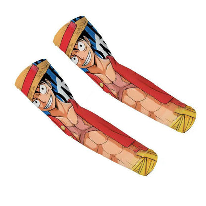 One Piece Anime Arm Sleeves, Luffy Character Printed Cooling Sun Protection Arm Cover, Elastic Breathable Non-Slip Sports Arm Sleeves for Cycling Driving Running Outdoor Activities One Piece Fans