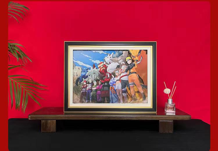 Naruto Tailed Beasts & Ninjas 3D Paper Cut Shadow Box Framed Art, Handmade Layered Papercraft Wall Decor, Anime Picture Frame, Fan Collectible Room Decor Gift