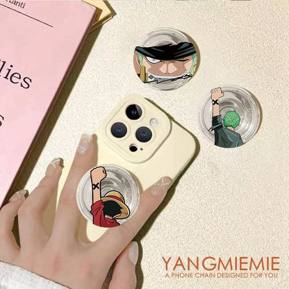 One Piece Anime Phone Grip Holder, Luffy Zoro Character Pop Socket, Transparent Expandable Mobile Phone Stand, Cute Anime Pop Grip, Finger Holder for Smartphones, Anime Merch Gift for One Piece Fans