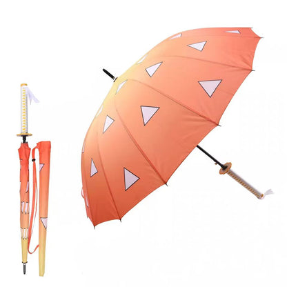 Demon Slayer Anime Sword Umbrella, Katana Shape Handle Long Rain Umbrella, Tanjirou Zenitsu Shinobu Pattern Parasol, Windproof Sun Rain Umbrella, Demon Slayer Cosplay Merch Gift for Anime Fans