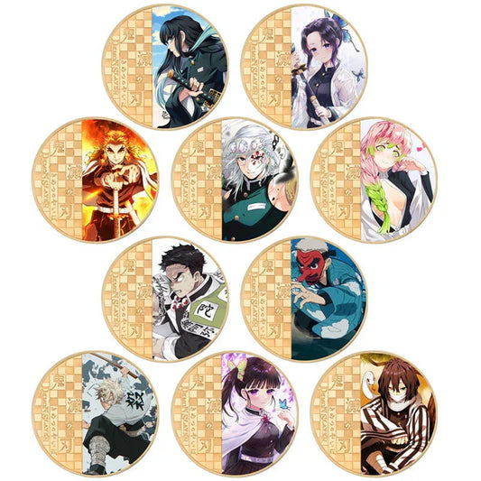 Demon Slayer Gold Plated Commemorative Coin Set, 10 Pcs Anime Character Collectible Coins with Gift Box, Demon Slayer Souvenir Medal Collection, Desktop Decor Gift for Demon Slayer Fans