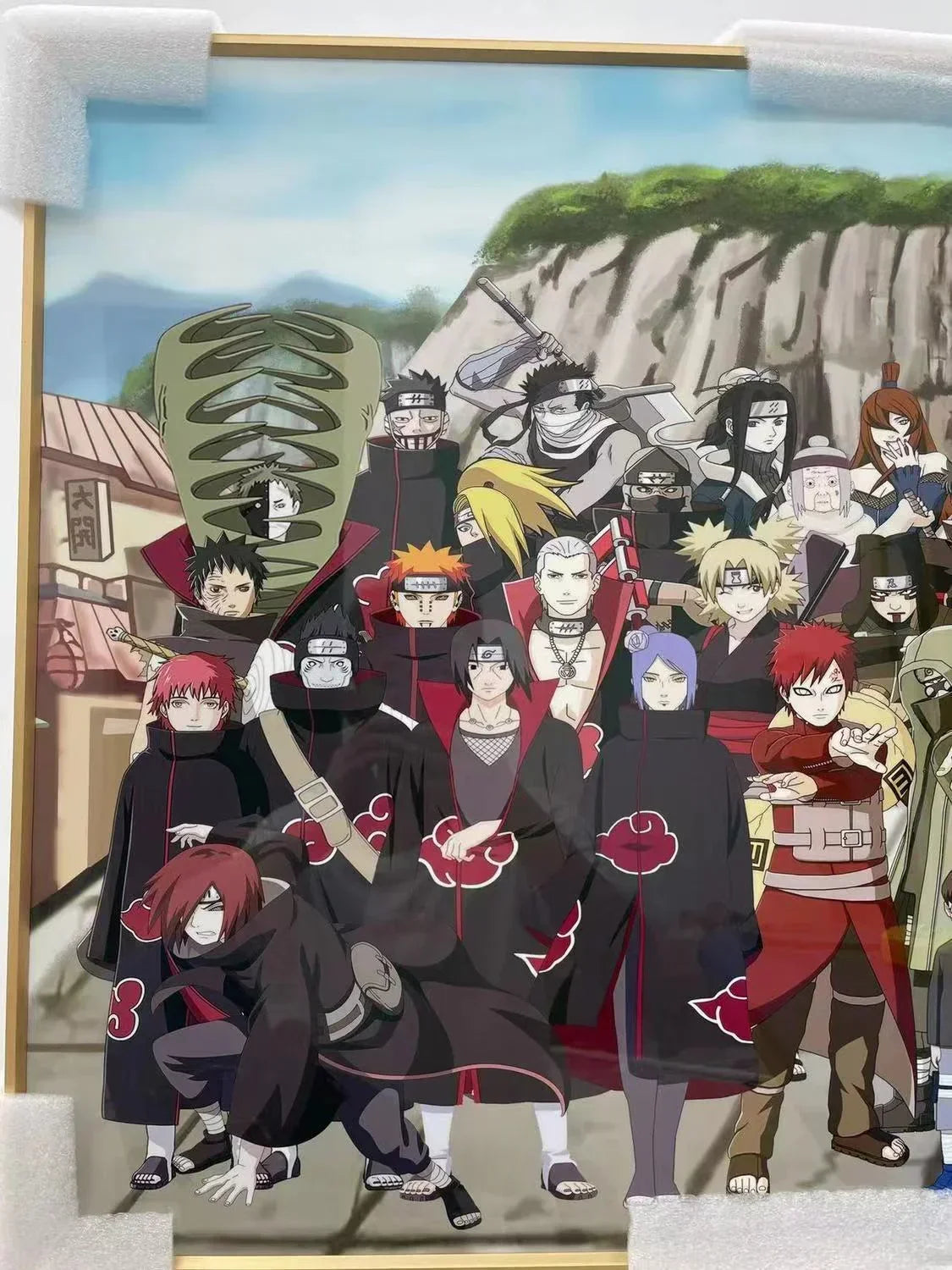 Naruto All Characters Panoramic 3D Layered Paper Cut Art Frame, Konoha Whole Cast Paper Carving Shadow Box, Handmade Stratified Anime Group Portrait Painting, Large Wall Hanging Decor, Collectible Art Gift for Naruto Fans