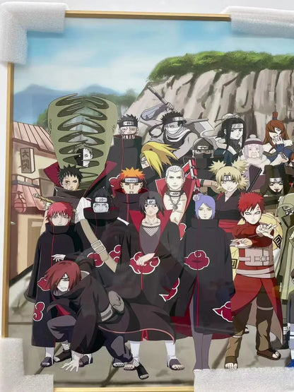 Naruto All Characters Panoramic 3D Layered Paper Cut Art Frame, Konoha Whole Cast Paper Carving Shadow Box, Handmade Stratified Anime Group Portrait Painting, Large Wall Hanging Decor, Collectible Art Gift for Naruto Fans