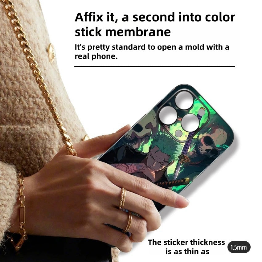 One Piece Roronoa Zoro Phone Skin Sticker for iPhone, Green Sword Style Anime Back Film Decal, Ultra-Thin Scratch Resistant Phone Wrap Sticker, Anime One Piece Merch for iPhone Back Protective Sticker