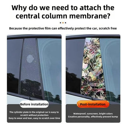 Demon Slayer Anime Car Window Pillar Decals, Laser Holographic Anime Character Car B Column Stickers, Waterproof PET Car Center Pillar Decor Stickers, 1 Pair Anime Car Accessories for Demon Slayer Fans