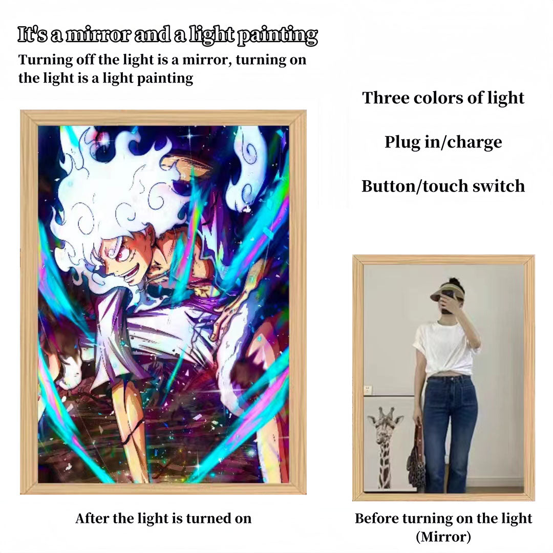 One Piece Anime LED Light Up Painting, Luffy Zoro Sanji Nami Framed Light Canvas Wall Art, Anime Poster Lamp, Wooden Frame Illuminated Wall Decor, One Piece Fan Room Decoration Gift
