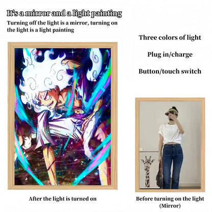 One Piece Anime LED Light Up Painting, Luffy Zoro Sanji Nami Framed Light Canvas Wall Art, Anime Poster Lamp, Wooden Frame Illuminated Wall Decor, One Piece Fan Room Decoration Gift