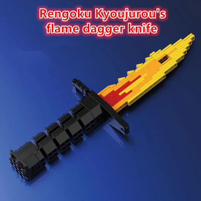 Demon Slayer Rengoku Kyojuro Flame Dagger Building Blocks, Anime Sword Model Bricks Kit, Cosplay Prop Knife Toy, Collectible Assembly Weapon Model, Gift for Demon Slayer Fans & Block Builders