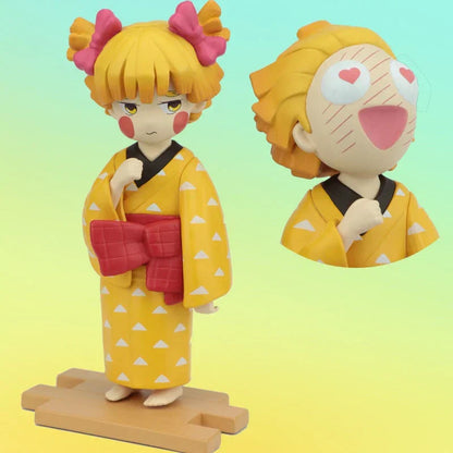 Demon Slayer Kimetsu no Yaiba Anime Figure, Tanjiro Zenitsu Inosuke Kimono Version Figurine with Extra Interchangeable Face, Cute Demon Slayer Collectible Statue, Desk Decor Anime Gift for Fans