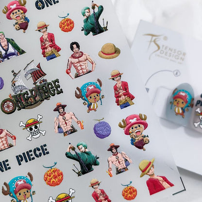 One Piece Anime Nail Stickers, 3D Self-Adhesive One Piece Luffy Zoro Character Nail Decals, Waterproof Cartoon Nail Art Stickers for DIY Nail Decorations, Anime Nail Supplies Gift for One Piece Fans
