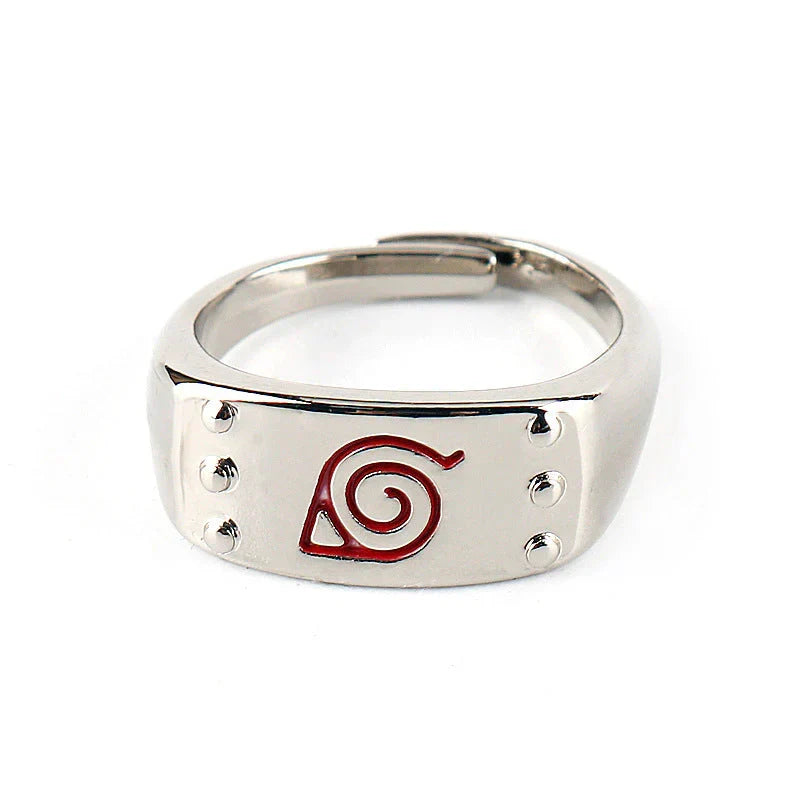 Naruto Konoha Village Symbol Adjustable Ring, Anime Leaf Village Logo Metal Open Ring, Cosplay Finger Jewelry, Fashion Anime Statement Ring, Collectible Gift for Naruto Fans