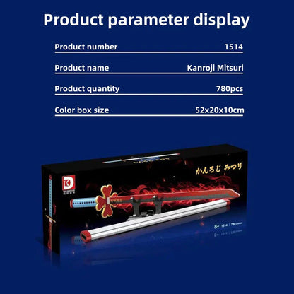 Demon Slayer Nichirin Sword Building Block Set, Kanroji Mitsuri Anime Katana Model with Display Stand, Cosplay Samurai Sword Bricks Kit, Collectible Building Toy for Demon Slayer Fans