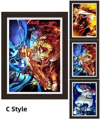 Demon Slayer 3D Lenticular Poster with Frame, Kimetsu no Yaiba Anime Stereo Gradient Wall Art, Flip Changing Picture, Anime Framed Decor Painting for Bedroom Gaming Room, Anime Merch Gift for Demon Slayer Fans