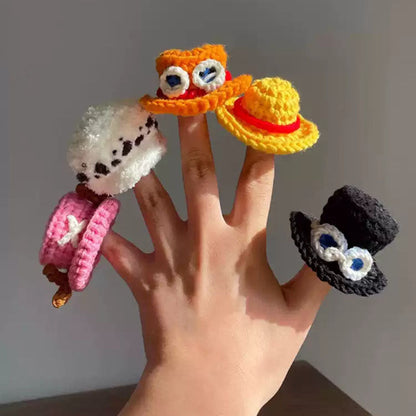 One Piece Luffy Ace Sabo Chopper Theme DIY Handmade Knitted Mini Hats, Hands-on Crochet Pirate Hat Craft Kit, Anime Ornament Pendant Set, Collectible Gift for One Piece Fans