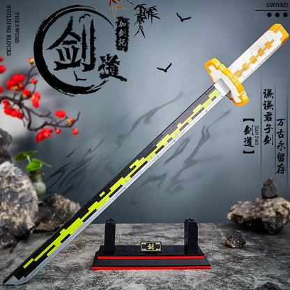 Demon Slayer Building Block Katana Sword, Anime Nichirin Sword Model Kit with Display Stand, Cosplay Prop Assembly Bricks, Tanjiro Zenitsu Giyuu Shinobu Sword Building Toy, Anime Collectible Decor Gift