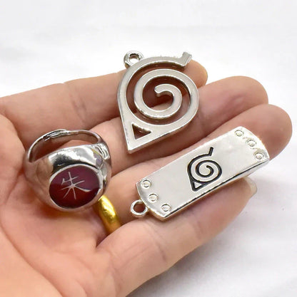 Naruto Anime 25 Pcs Collectible Gift Set, Ninja Weapon Kunai Shuriken Headband Ring Necklace Pendant, Naruto Cosplay Metal Accessory Kit, Anime Collection Box Gift for Naruto Fans