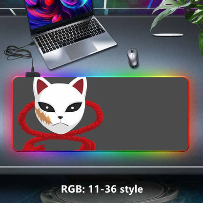 Demon Slayer RGB Gaming Mouse Pad, Large Extended Anime Desk Mat, LED Glowing Non-Slip Rubber Keyboard Pad, Multiple Nezuko Tanjiro Designs, Waterproof Desk Pad for PC Gamers