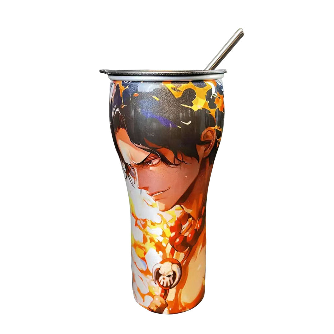 One Piece Anime Tumbler with Straw, Stainless Steel Insulated Travel Cup, Luffy Zoro Nami Wanted Poster Design Coffee Mug, Leak Proof Reusable Water Bottle, One Piece Merch Gift for Anime Fans