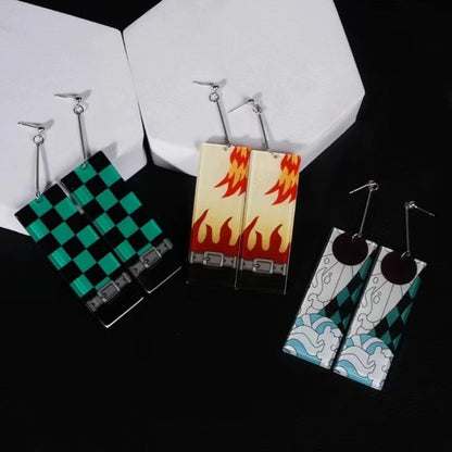 Demon Slayer Anime Earrings, Tanjiro Hanafuda Drop Dangle Earrings, Multiple Styles Acrylic Cosplay Earrings, Demon Slayer Kimetsu No Yaiba Jewelry, Anime Cosplay Accessories Gift for Demon Slayer Fans