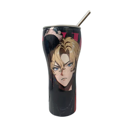 One Piece Anime Tumbler with Straw, Stainless Steel Insulated Travel Cup, Luffy Zoro Nami Wanted Poster Design Coffee Mug, Leak Proof Reusable Water Bottle, One Piece Merch Gift for Anime Fans