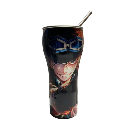 One Piece Anime Tumbler with Straw, Stainless Steel Insulated Travel Cup, Luffy Zoro Nami Wanted Poster Design Coffee Mug, Leak Proof Reusable Water Bottle, One Piece Merch Gift for Anime Fans