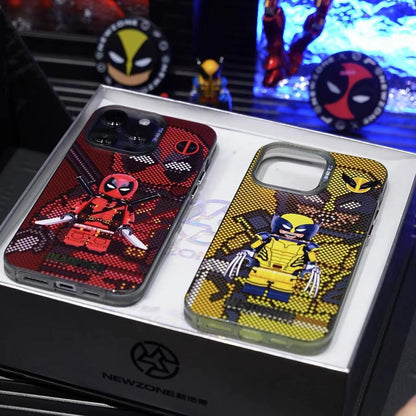 Marvel Deadpool & Wolverine Lego Style Phone Case for iPhone, Marvel Superhero Pixel Brick Figure Protective Cover, Shockproof Anti-Scratch Phone Shell, Cool Comic Character Design, Collectible Phone Case Gift for Marvel Fans