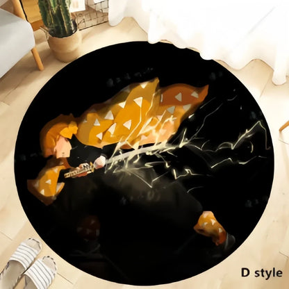 Demon Slayer Round Non-Slip Rug, Kimetsu no Yaiba Anime Character Circular Floor Mat, Soft Decorative Area Rug, Anti-Skid Carpet for Bedroom Living Room Entrance, Anime Merch Gift for Demon Slayer Fans