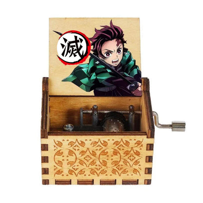 Demon Slayer Hand Crank Wooden Music Box, Anime Character Print Engraved Musical Box, Classic Hand Cranked Music Box, Collectible Anime Keepsake Gift for Demon Slayer Fans