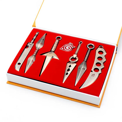 Naruto Ninja Weapon Kunai Set, Metal Mini Kunai Knife Shuriken Collection Gift Box, Anime Ninja Cosplay Prop, Leaf Village Symbol Ornaments, Collectible Toy Gift for Naruto Fans