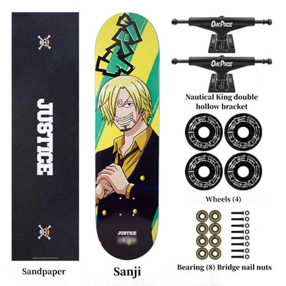 One Piece Anime Complete Skateboard Set, 7 Layer Maple Double Kick Skate Board, Luffy Zoro Sanji Nami Chopper Print Skateboard, Anime Collectible Skateboard for Teens Adults, One Piece Fan Gift