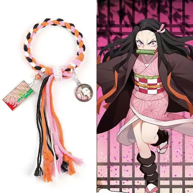 Demon Slayer Anime Braided Rope Bracelet, Kimetsu No Yaiba Character Themed Handmade Wristband, Tanjiro Nezuko Zenitsu Rengoku Cosplay Tassel Bracelets, Anime Jewelry Gift for Demon Slayer Fans