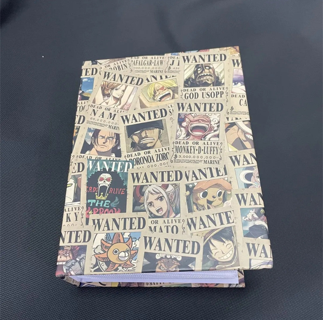 One Piece Wanted Poster Collection Book, Anime Bounty Wanted Posters Album, Vintage Kraft Paper Wanted Cards with Storage Book, Collectible Bounty Poster Set Gift for One Piece Fans