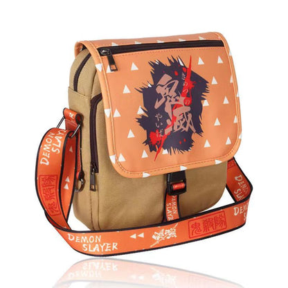 Demon Slayer Anime Crossbody Bag, Tanjiro Nezuko Zenitsu Printed Canvas Messenger Shoulder Bag, Demon Slayer Small Sling Bag, Anime Merch Crossbody Purse Gift for Demon Slayer Fans