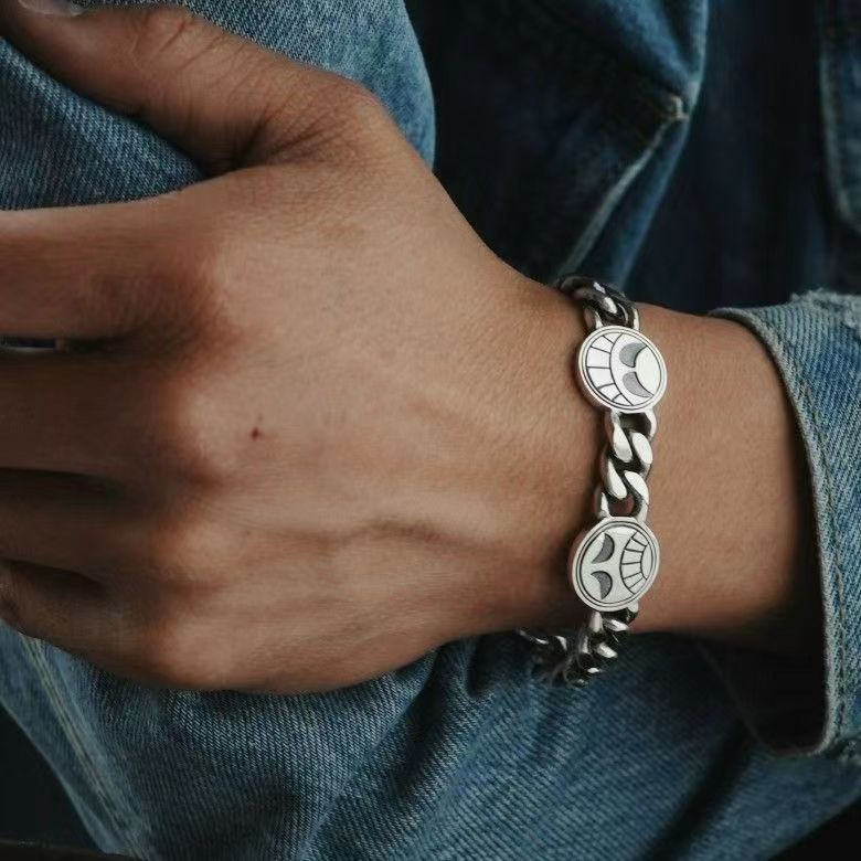 One Piece Anime Cuban Link Chain Bracelet, Vintage Antique Silver Luffy Coin Charm Wristband, Punk Toggle Clasp Bracelet, Men Hip Hop Retro Metal Bracelet, One Piece Fan Jewelry Birthday Gift