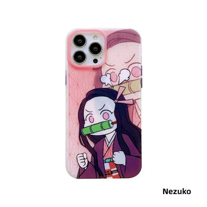 Demon Slayer Cute Chibi Tanjiro Nezuko Phone Case, Kawaii Cartoon Anime Protective Cover, Soft Shockproof Silicone Phone Shell for iPhone, Demon Slayer Manga Fan Merch Gift