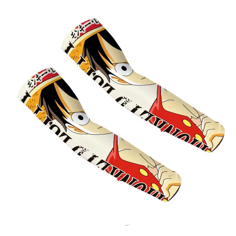 One Piece Anime Arm Sleeves, Luffy Character Printed Cooling Sun Protection Arm Cover, Elastic Breathable Non-Slip Sports Arm Sleeves for Cycling Driving Running Outdoor Activities One Piece Fans