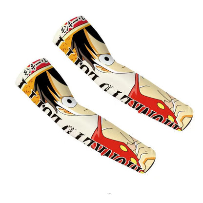 One Piece Anime Arm Sleeves, Luffy Character Printed Cooling Sun Protection Arm Cover, Elastic Breathable Non-Slip Sports Arm Sleeves for Cycling Driving Running Outdoor Activities One Piece Fans