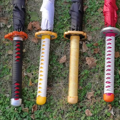 Demon Slayer Nichirin Sword Umbrella, Anime Katana Shaped Long Handle Umbrella, Tanjiro Zenitsu Giyuu Rengoku Samurai Sword Umbrella, Cosplay Prop Rain Sun Umbrella, Anime Collectible Gift for Fans